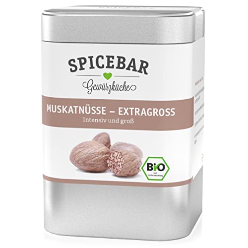 Spicebar Bio Muskatnuss ganz (60g) - 9-12 extra große Bio Muskatnüsse aus Indien - handverlesener...