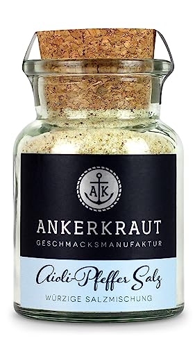 Ankerkraut Aioli-Pfeffer Salz, für Aioli-Butter, Finisher-Salz, 155g im Korkenglas