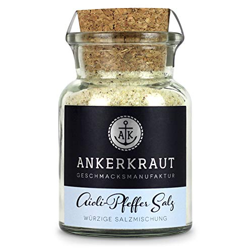 Ankerkraut Aioli-Pfeffer Salz, für Aioli-Butter, Finisher-Salz, 155g im Korkenglas