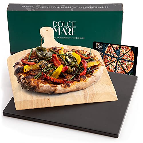 DOLCE MARE Pizzastein Schwarz - Pizza Stein aus hochwertigem Cordierit für den Backofen & Grill -...