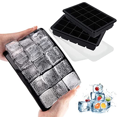 LessMo 15-Fach Eiswürfelform, 2er Pack große Silikon Eiswürfelbehälter mit Deckel, Platzsparend...